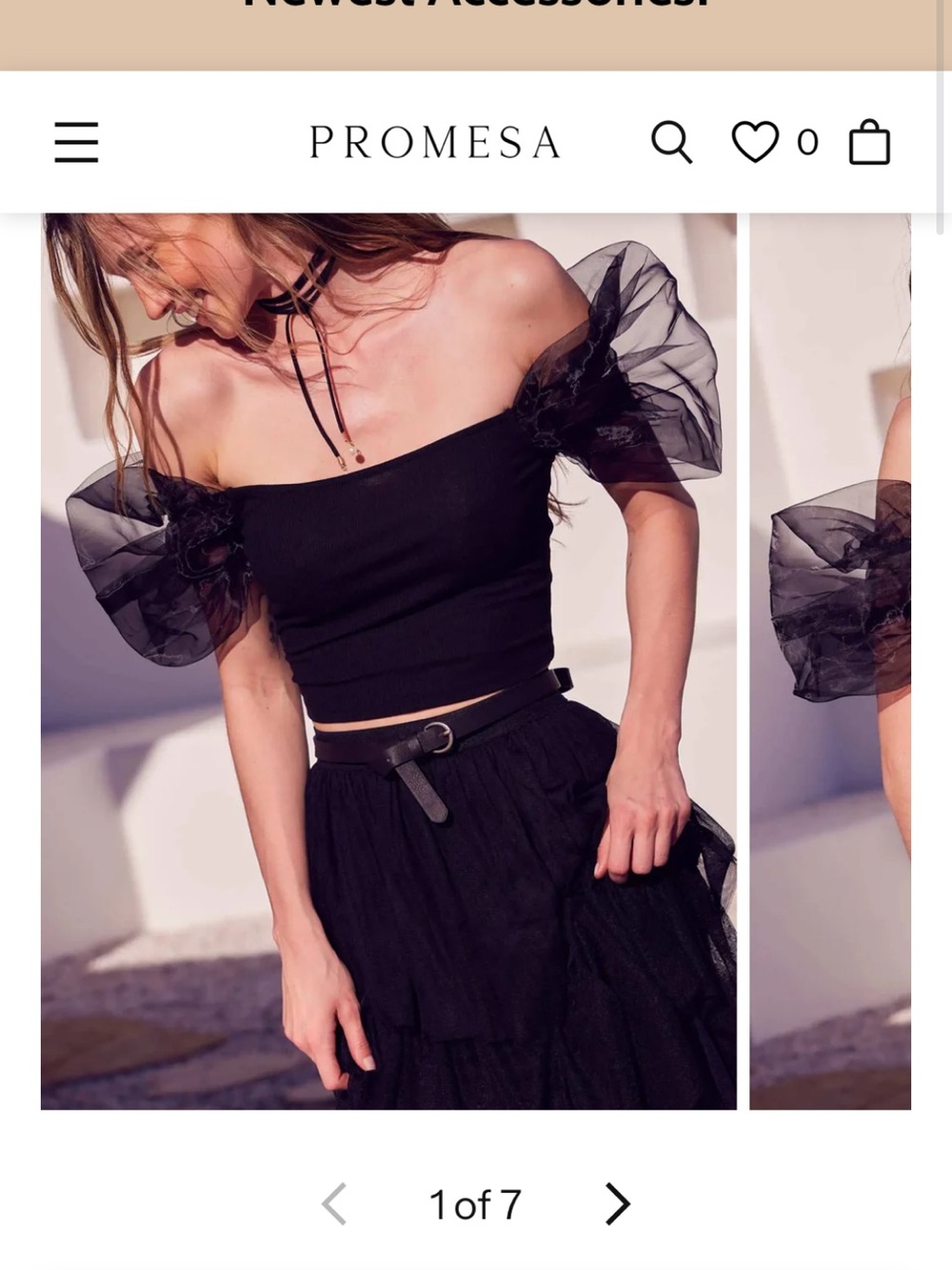 Promesa Black Ribbed Off-Shoulder Crop Top with Sheer Puff Sleeve